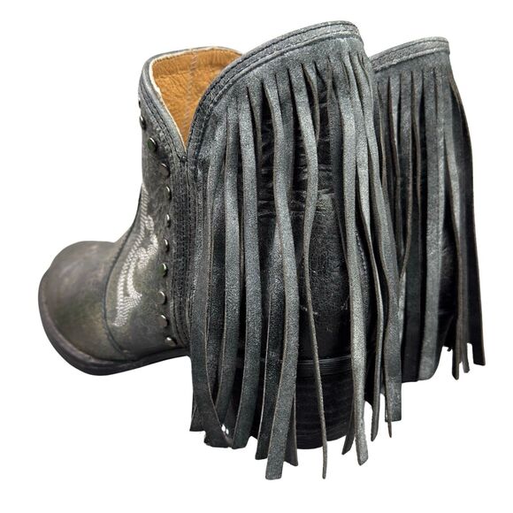 Sterling River SR6000 Cowgirl Boots Fringe Distressed Black Leather Sz 10 - Picture 7 of 16